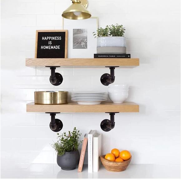 Pipe Bracket Floating Shelf - 7.25 Floating Shelf Brackets Hanging Wall Mounted DIY Industrial Pipe Heavy Duty, NEW